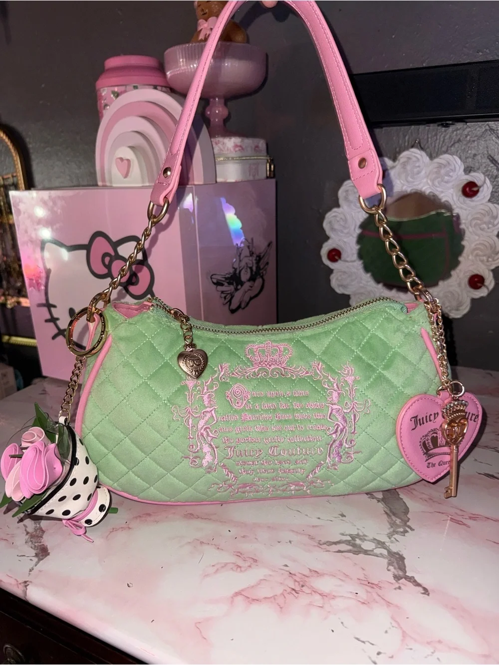 Juicy Couture “Once Upon A Time” Quilted Shoulder Bag with Pink Accents
